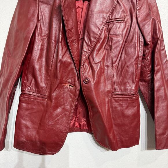 Split End Ltd. Red Leather 70's Vintage Jacket Sz 9 - Picture 4 of 10